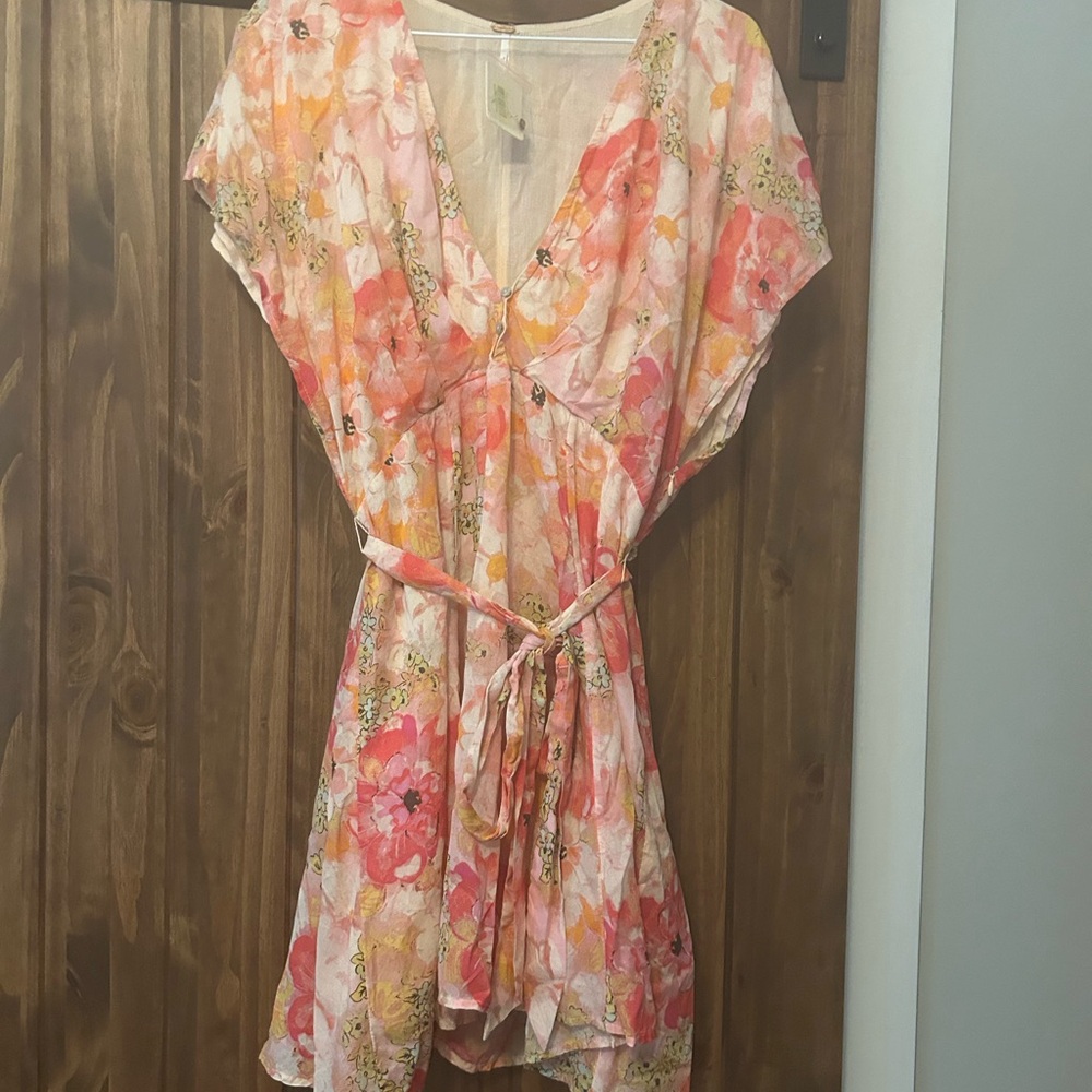 Free People Floral Mini Dress in Pink, Peach, Yellow